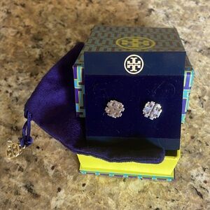 Tory Burch Large T logo silver stud earrings